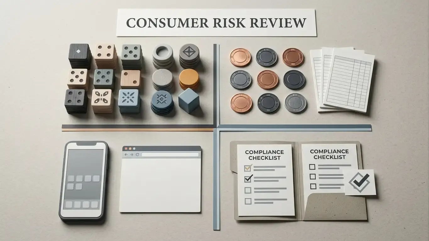 Decision matrix illustration comparing casino games, banking, mobile access and regulatory checks